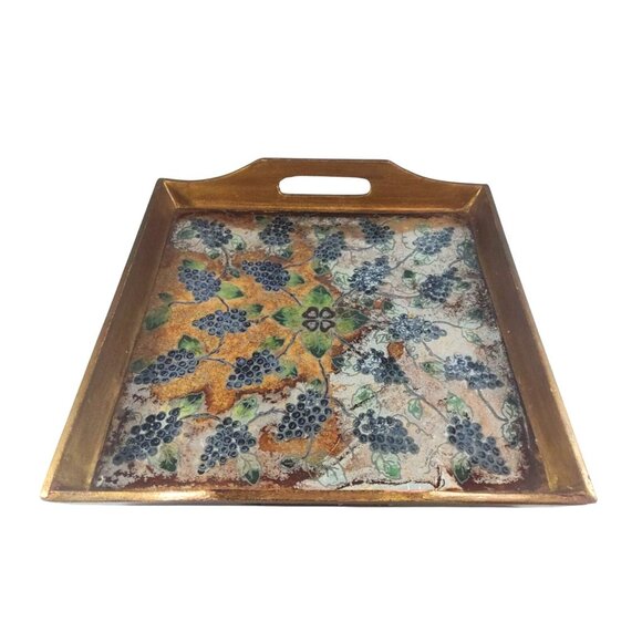 Vintage Robert M. Weiss Reverse Painted Grape Clusters Wooden Serving Tray 12x12 - Picture 3 of 13